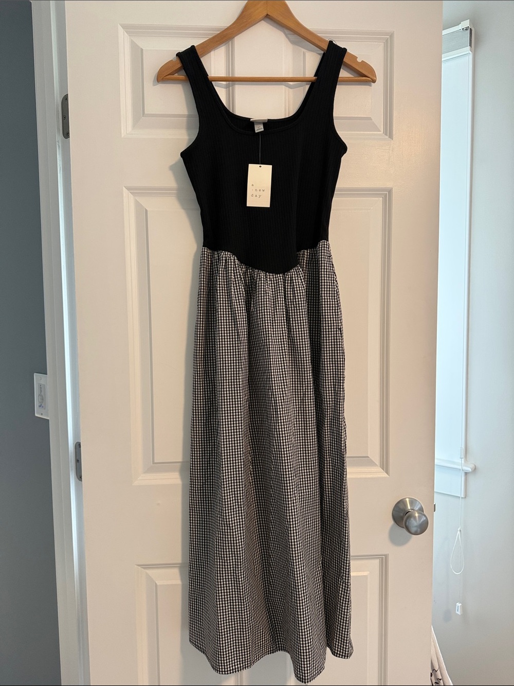 a new day Black Ribbed Bodice Gingham Maxi Dress